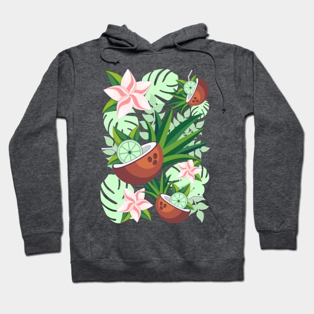 Lime in Coconut with Pink Plumeria Flowers Tropical Summer Pattern Hoodie by BluedarkArt